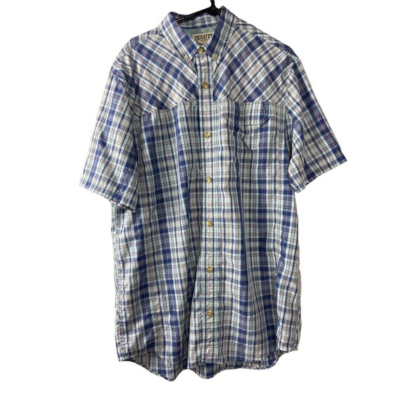 Duluth Trading Men's LT Blue Plaid Button-down Shirt Short Sleeve Lightweight - Picture 1 of 9